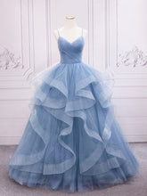 Blue Tulle Long Prom Dresses Beautiful Sweet 16 Floor Length Gowns