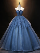 Elegant Blue Sweetheart Neck Tulle Long Prom Evening Dress Floor-Length Glamorous