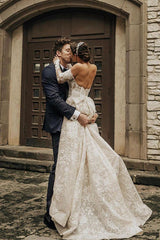 Enchanting Off-Shoulder A-Line Wedding Gown with Long Sleeves, Bow, and Lace