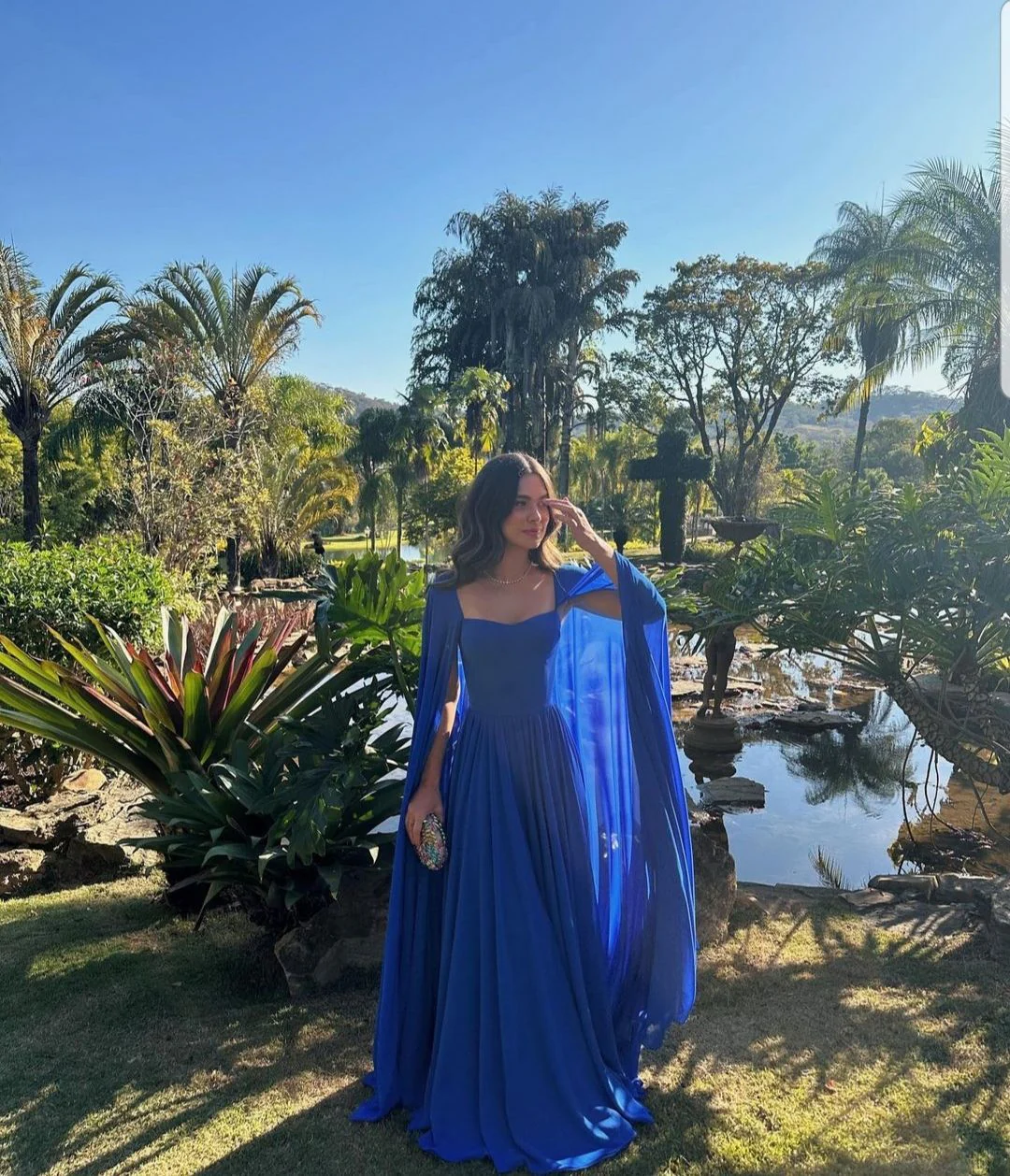 Royal Blue A-Line Chiffon Prom Dress with Long Sleeves