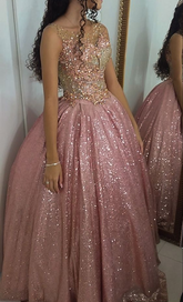 Pink Quinceanera Sequin Ball Gown Sweet 15 16 Evening Dress