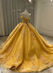 Sweetheart Quinceanera Ball Gowns Yellow Party Prom Dresses for Women