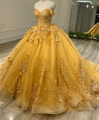 Sweetheart Quinceanera Ball Gowns Yellow Party Prom Dresses for Women