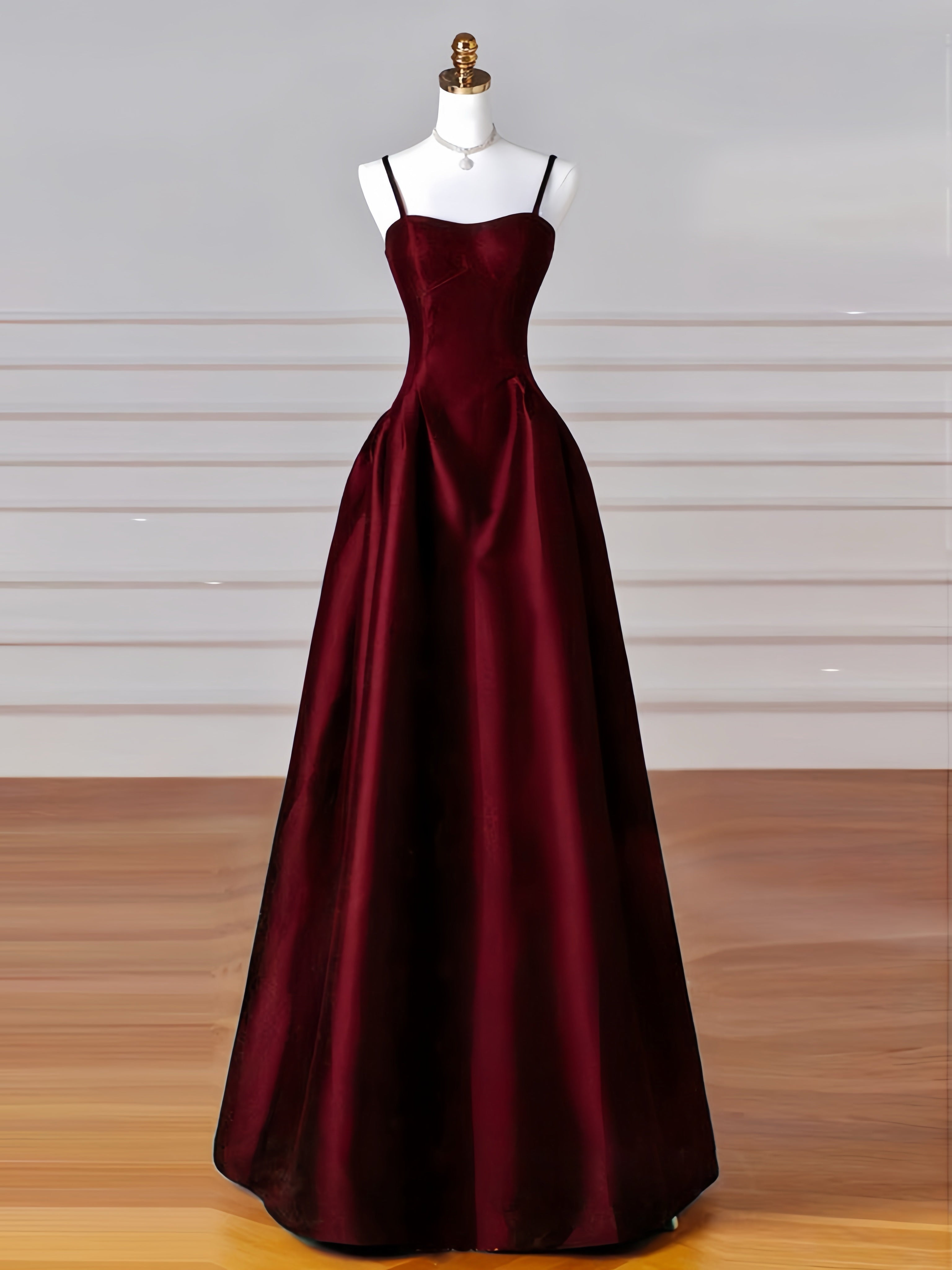 Elegant A-Line Satin Burgundy Long Prom Dress for Women