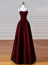 Elegant A-Line Satin Burgundy Long Prom Dress for Women