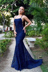 Elegant Navy Blue Lace Mermaid Evening Dress: Perfect Fit, Stunning Design, Ultimate Comfort