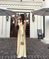 Elegant Yellow Long A Line V Neckline Prom Dresses For Women