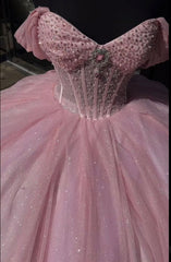 Glitter Pearls Pink Quinceanera Dress Ball Gowns Sweet 15 Birthday Party