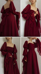 Beautiful Vintage Romantic A-Line Burgundy Prom Evening Dress For Women