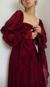 Beautiful Vintage Romantic A-Line Burgundy Prom Evening Dress