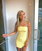 Yellow Satin Homecoming Dress For Women Short Party Gown