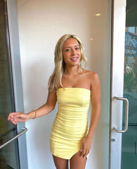 Yellow Satin Homecoming Dress For Women Short Party Gown