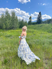 Elegant Floral Pattern Chiffon A-Line Prom Evening Gowns Dress Designs