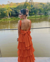 Elegant Orange A-Line Modest Formal Long Women Evening Prom Party Dresses
