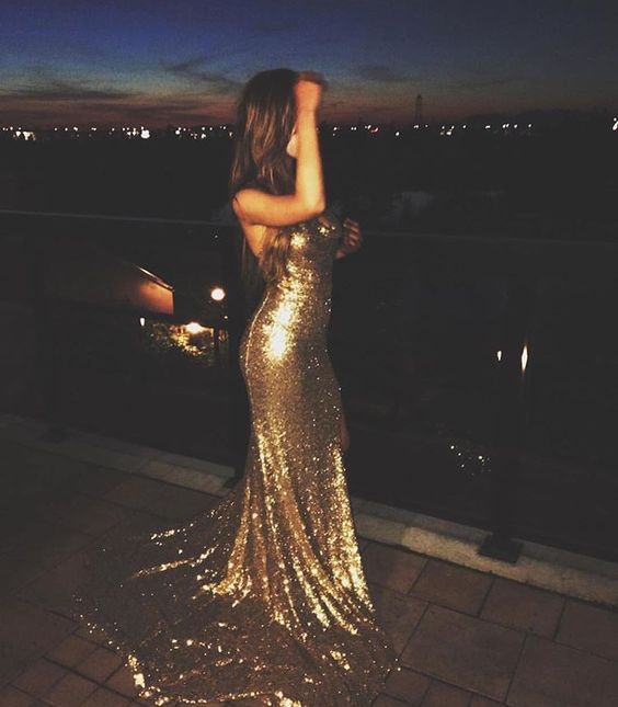 Gold Sequin Evening Prom Dress Long Mermaid Bridesmaid Custom Made