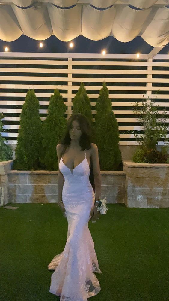 Sexy Mermaid Pink Prom Dress Spaghetti Straps Lace