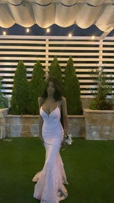 Sexy Mermaid Pink Prom Dress Spaghetti Straps Lace