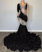 Sequined One Shoulder Prom Dresses for Evening Black Sparkly Formal Events