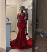 Red Sequin Mermaid Prom Dress Formal Gown with Lace Up Back