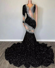 Sequined One Shoulder Prom Dresses for Evening Black Sparkly Formal Events