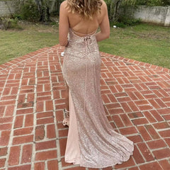 Light Champagne Sequin Prom Dresses Evening Party Formal Gowns For Women