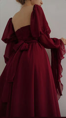 Beautiful Vintage Romantic A-Line Burgundy Prom Evening Dress For Women