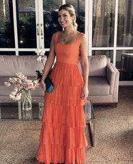 Elegant Orange A-Line Modest Formal Long Women Evening Prom Party Dresses