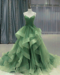 Stunning Sage Green Quinceanera Dresses Organza Ruffles Spaghetti Straps