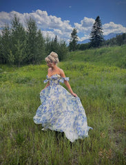 Elegant Floral Pattern Chiffon A-Line Prom Evening Gowns Dress Designs