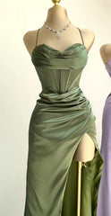 Green Mermaid Evening Formal Long Prom Dress Spaghetti Straps