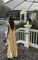 Elegant Yellow Long A Line V Neckline Prom Dresses For Women