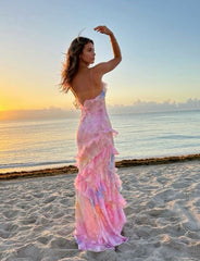 Romantic Spaghetti Straps V Neck Prom Dress Charming Formal Evening Gowns