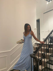 Sexy Light Blue Long Prom Evening Gown Dresses for Women
