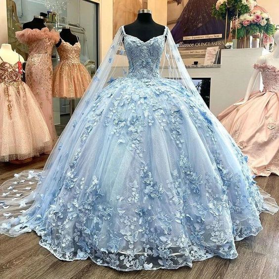 Gorgeous Blue A Line Tulle Ball Gown Prom Evening Dress
