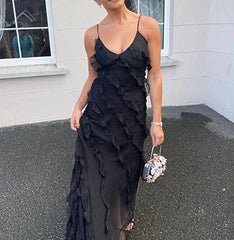 Black Mermaid Long Party Prom Dress with Sleeves and Zipper Back