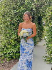 Strapless Long Prom Party Evening Dress in Satin Fabric