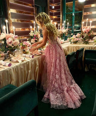 Elegant Pink High Low Evening Party Prom Fashion Dress
