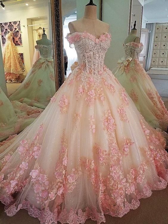 Elegant Beaded Sweet 16 Prom Dresses Pink Lace Ball Gown Elegant Beaded Sweet 16 Prom Dresses Pink Lace Ball Gown
