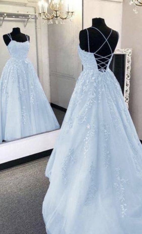 Light Blue Long Prom Dress Formal Evening Gowns