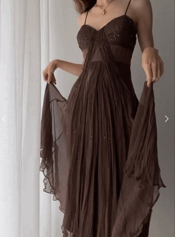 Brown Chiffon Formal Prom Dress