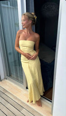 Strapless Yellow Prom Evening Dress for Women Formal Gown