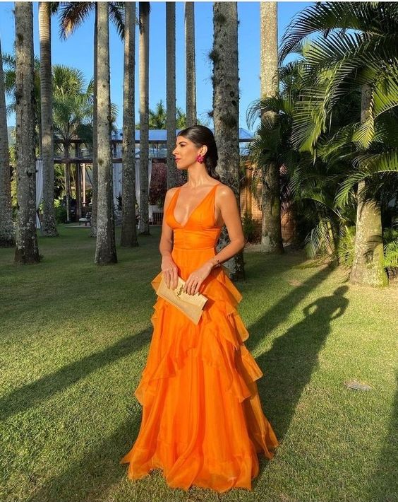 Stunning Orange Sleeveless Prom Evening Party Formal Ball Gowns Dresses