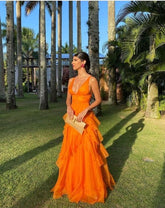 Stunning Orange Sleeveless Prom Evening Party Formal Ball Gowns Dresses