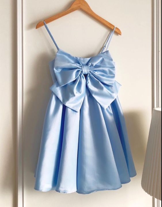 Blue Short Satin Homecoming Party Dress