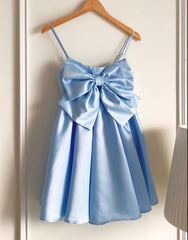 Blue Short Satin Homecoming Party Dress