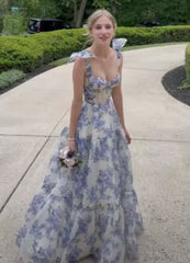 Beautiful Floral Print Chiffon Long Prom Evening Dress For Women