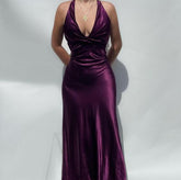 Satin Purple Prom Evening Gown Simple Party Dresses