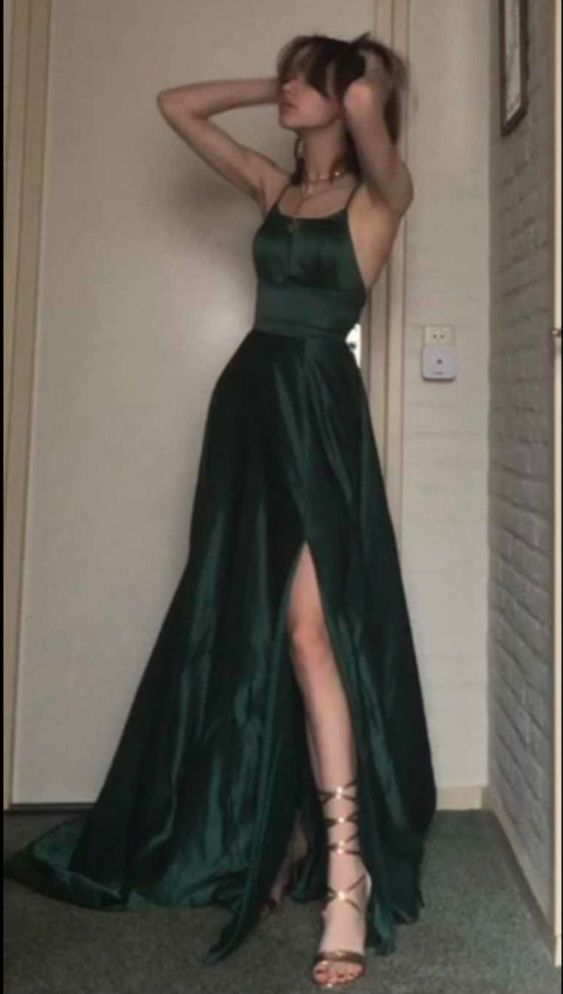 Dark Green A-Line Long Evening Prom Dress