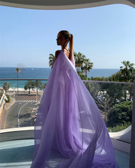 Lilac Long Prom Dresses Party Evening Gowns Chiffon Sleeveless Formal Wear