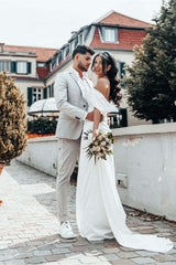 Off-the-Shoulder Charmeuse Bridal Gown with High Side Split